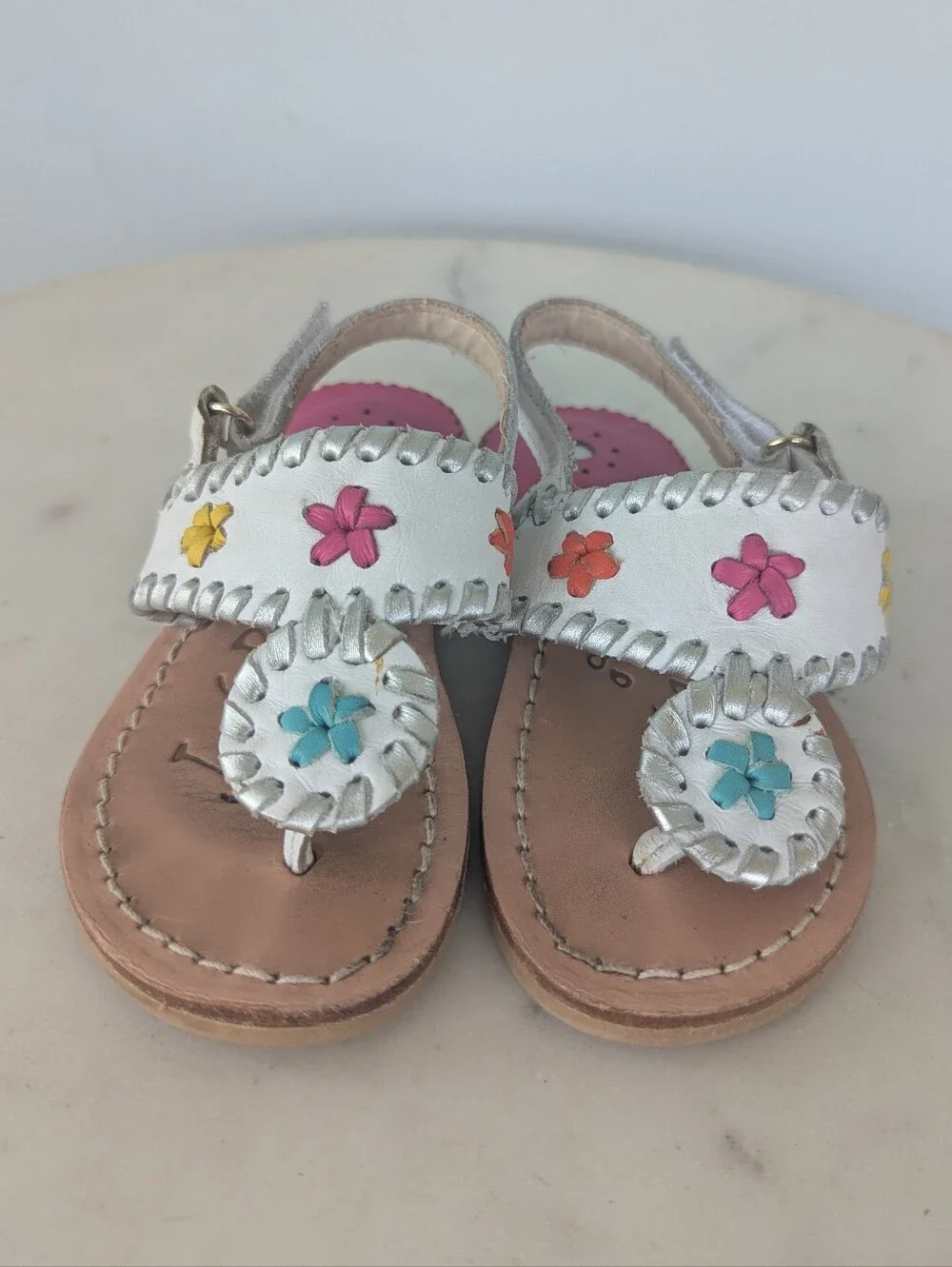 Jack Rogers Little Girls White & Pink Leather Sandals